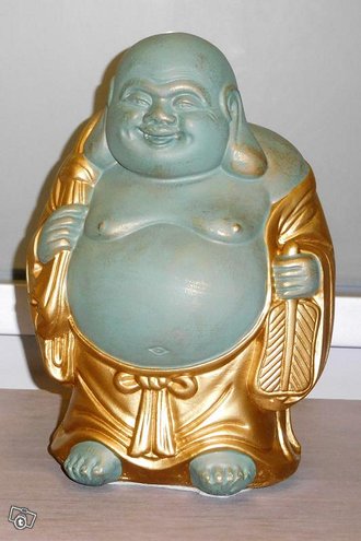 Buddha patsas, antiikin vihreä kulta, takki auki